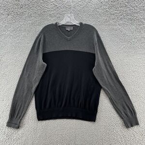 Vince Sweater Mens Large Gray Black Colorblock Lightweight Knit Pullover